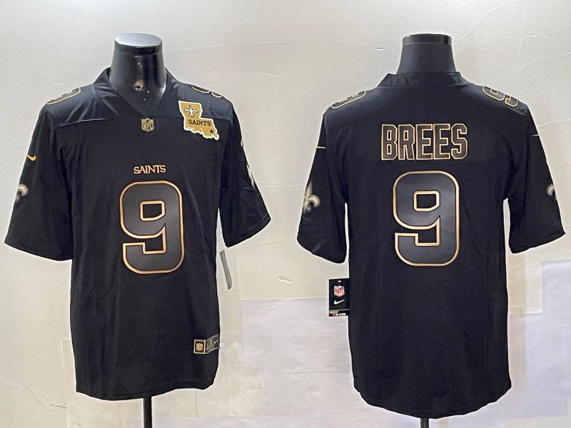 Men New Orleans Saints #9 Brees Black Gold 2024 Nike Limited NFL Jersey style 01081